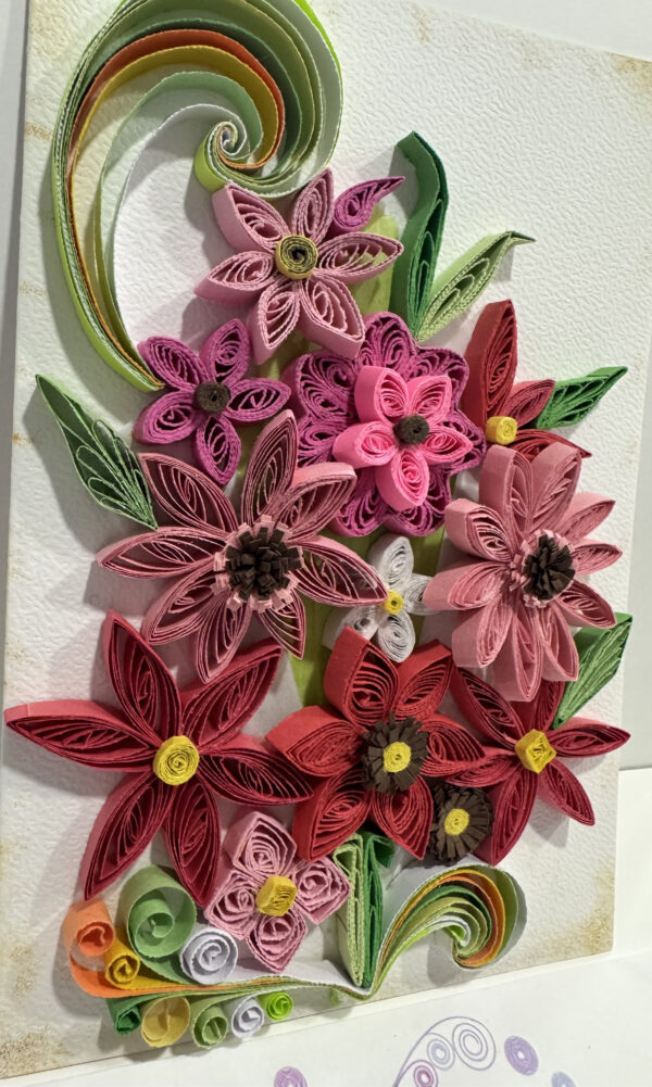 Quilling Love Red Flowers Bouquet Greeting Card