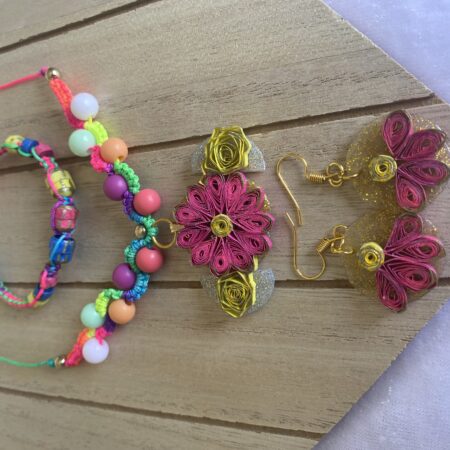 Quilling Love Pink Flower Jewerly Set