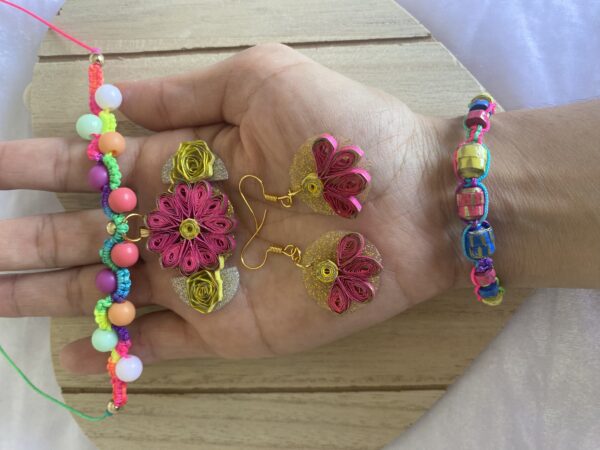 Quilling Love Pink Flower Jewerly Set
