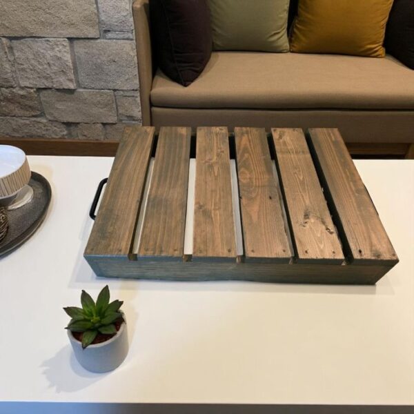 Large Rustic Wooden Slat Tray