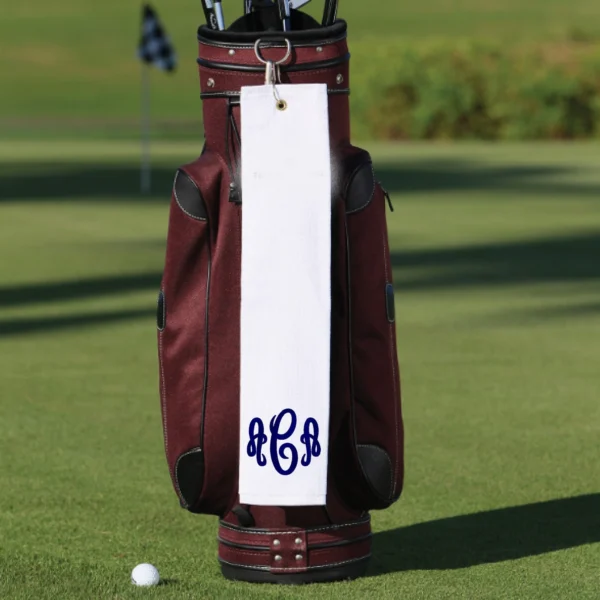 Golf Towel White Monogrammed Terry Tri-Folded | Embroidered Personalized Golfer Gift