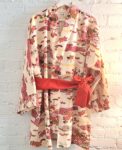 Kimono Jacket (Short Robe) made of Japanese Vintage Kimono Fabric relaxing home wear or beach gown with belt one size upcycling