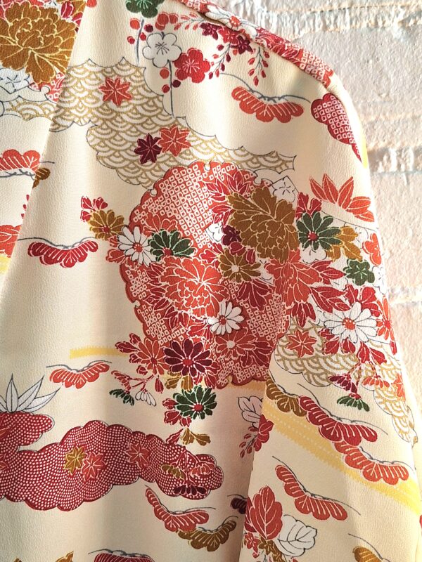 Kimono Jacket (Short Robe) made of Japanese Vintage Kimono Fabric relaxing home wear or beach gown with belt one size upcycling