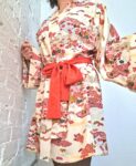 Kimono Jacket (Short Robe) made of Japanese Vintage Kimono Fabric relaxing home wear or beach gown with belt one size upcycling
