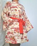 Kimono Jacket (Short Robe) made of Japanese Vintage Kimono Fabric relaxing home wear or beach gown with belt one size upcycling