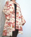 Kimono Jacket (Short Robe) made of Japanese Vintage Kimono Fabric relaxing home wear or beach gown with belt one size upcycling