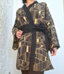 Kimono Jacket (Short Robe) made with Japanese Vintage Kimono Fabric Antique Kimono Gown Retro Black Relaxing upcycling home gown beach wear