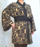 Kimono Jacket (Short Robe) made with Japanese Vintage Kimono Fabric Antique Kimono Gown Retro Black Relaxing upcycling home gown beach wear