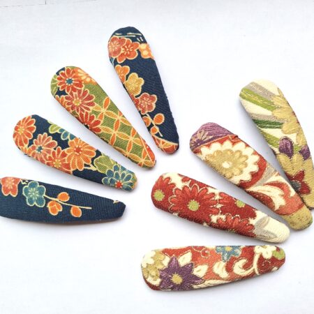 Kimono Hair Clips – Set of 2 Snap Barrettes Made from Upcycled Japanese Vintage Kimono Fabric – Handmade Gift