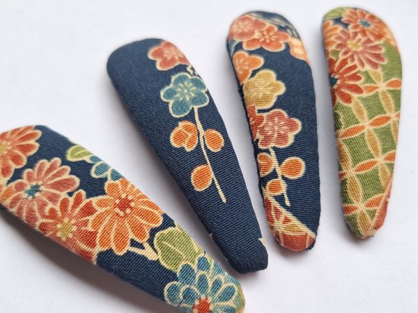 Kimono Hair Clips – Set of 2 Snap Barrettes Made from Upcycled Japanese Vintage Kimono Fabric – Handmade Gift