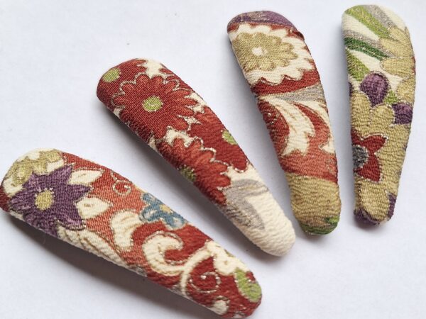 Kimono Hair Clips – Set of 2 Snap Barrettes Made from Upcycled Japanese Vintage Kimono Fabric – Handmade Gift
