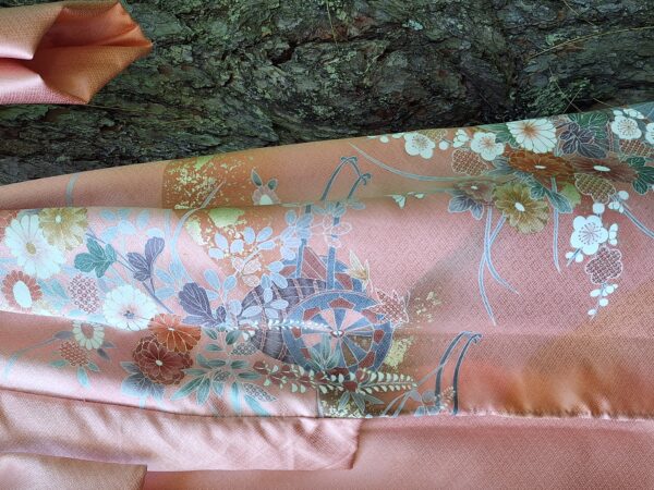 Kimono Jacket Long made of Japanese Vintage Kimono Fabric Antique Kimono Gown Kimono Robe Silk with Flower Print shining coral pink relaxing