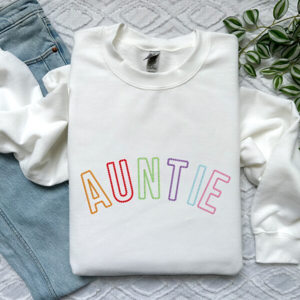 Auntie Embroidered Sweatshirt | Rainbow Letter Design