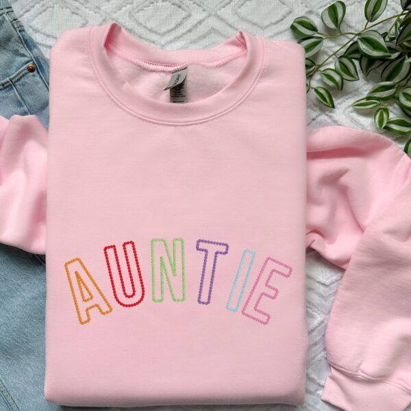 Auntie Embroidered Sweatshirt | Rainbow Letter Design