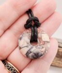 Mens Boho Mexican Porcelain Jasper Pendant Necklace - 18 Inch Surfer Style Natural Stone Jewelry