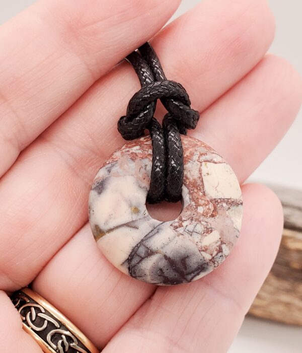 Mens Boho Mexican Porcelain Jasper Pendant Necklace - 18 Inch Surfer Style Natural Stone Jewelry