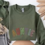Auntie Embroidered Sweatshirt | Rainbow Letter Design