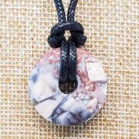 Mens Boho Mexican Porcelain Jasper Pendant Necklace - 18 Inch Surfer Style Natural Stone Jewelry