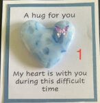 A Hug For You card with medium glass pocket heart "My heart is with you during this difficult time"