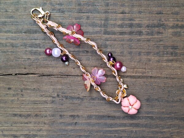 One-of-a-Kind Kimono Blossom Bag Charm – Handmade Japanese Fabric Accessory with Floral and Pearl Accents