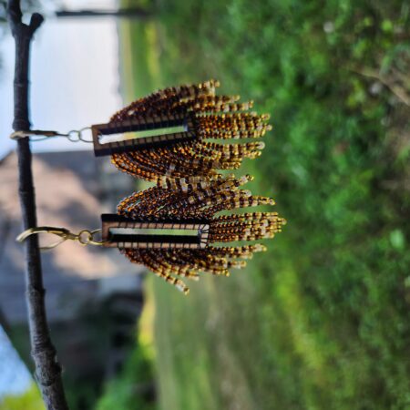 Handmade Brown & Amber Fringe Beaded Earrings