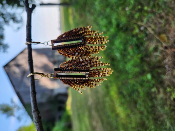 Handmade Brown & Amber Fringe Beaded Earrings