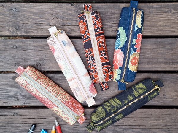 Handmade Silk Pencil Case – Upcycled Kimono Fabric, Small Zipper Pouch | Made in Canada