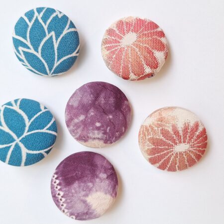 Kimono Fabric Covered Button Earrings | 38mm Japanese Textile Jewelry | made of authentic Japanese Vintage Kimono Upcycled | Handmade in Canada
