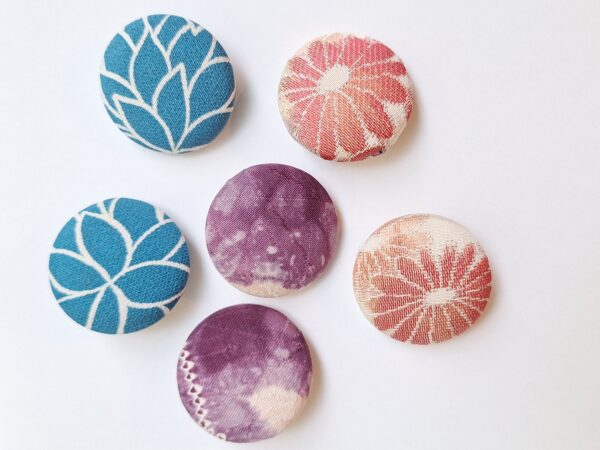 Kimono Fabric Covered Button Earrings | 38mm Japanese Textile Jewelry | made of authentic Japanese Vintage Kimono Upcycled | Handmade in Canada