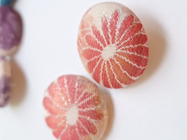 Kimono Fabric Covered Button Earrings | 38mm Japanese Textile Jewelry | made of authentic Japanese Vintage Kimono Upcycled | Handmade in Canada