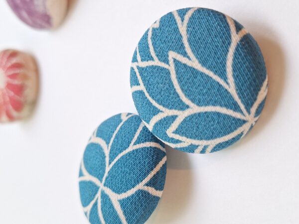 Kimono Fabric Covered Button Earrings | 38mm Japanese Textile Jewelry | made of authentic Japanese Vintage Kimono Upcycled | Handmade in Canada