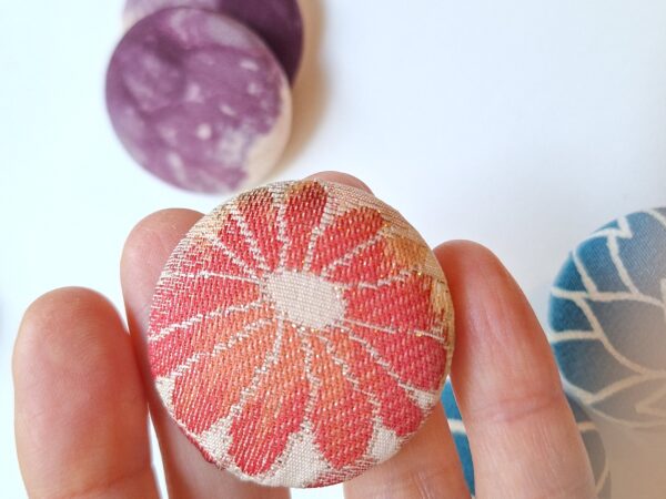 Kimono Fabric Covered Button Earrings | 38mm Japanese Textile Jewelry | made of authentic Japanese Vintage Kimono Upcycled | Handmade in Canada