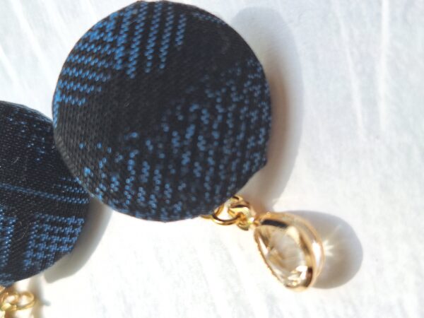 Kimono Fabric Button Earrings with Glass Bead – Handmade Japanese Style Studs, 22mm