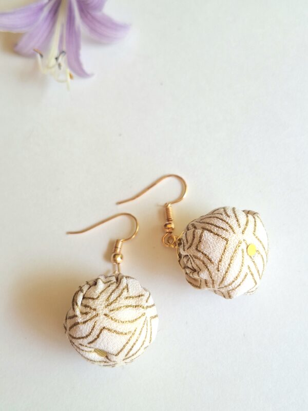 Authentic Kimono Silk Round Ball Earrings – Handmade Japanese Fabric Dangle Jewelry