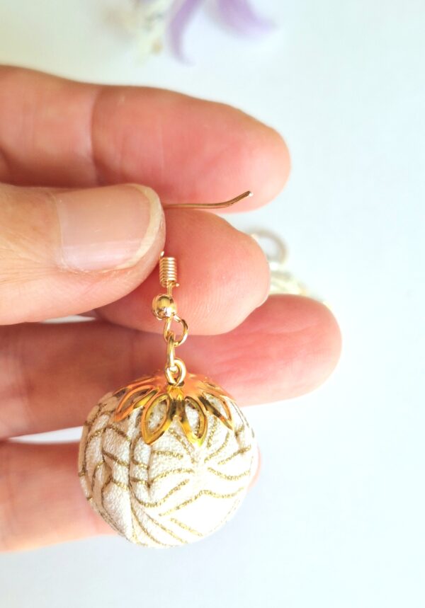 Authentic Kimono Silk Round Ball Earrings – Handmade Japanese Fabric Dangle Jewelry