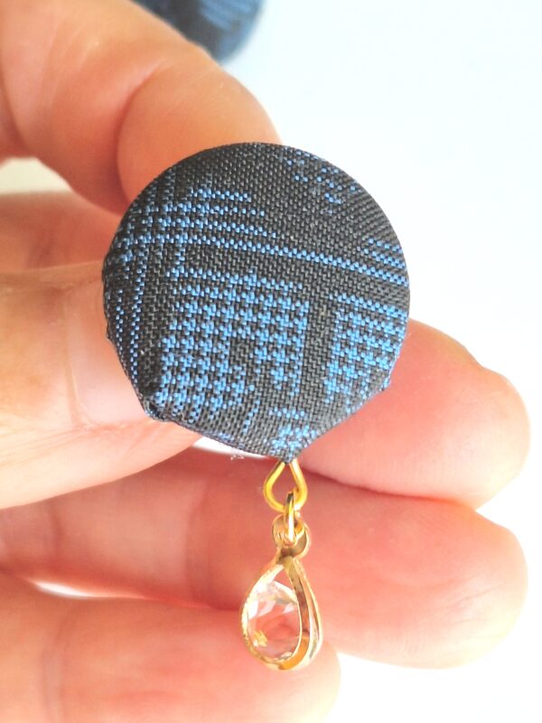 Kimono Fabric Button Earrings with Glass Bead – Handmade Japanese Style Studs, 22mm