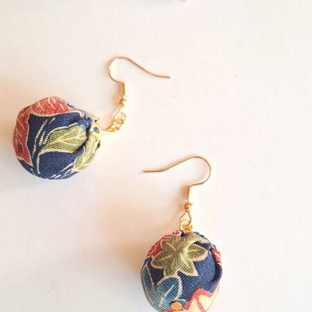Authentic Kimono Silk Round Ball Earrings – Handmade Japanese Fabric Dangle Jewelry