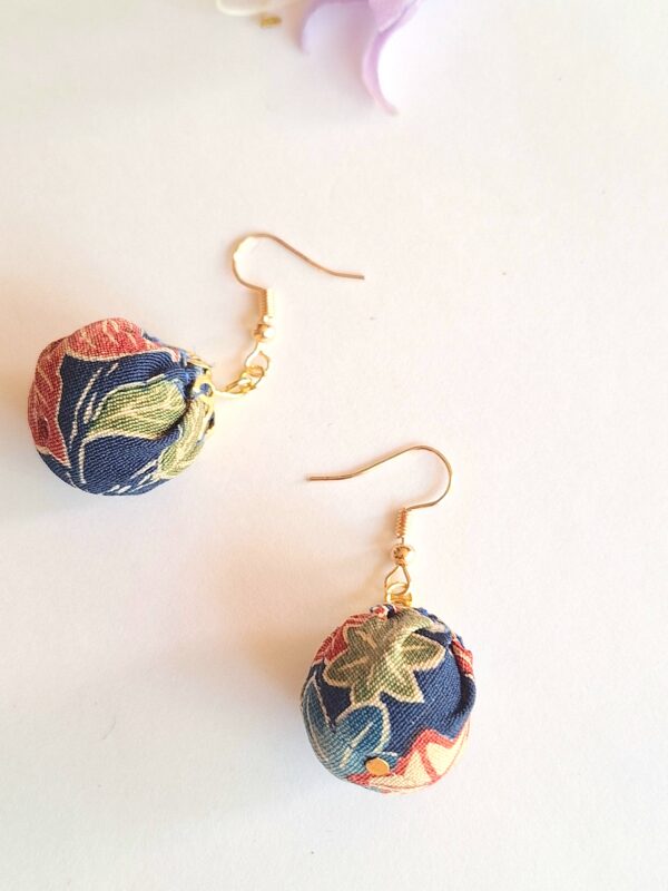 Authentic Kimono Silk Round Ball Earrings – Handmade Japanese Fabric Dangle Jewelry
