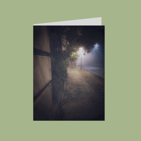 Foggy evening street light greeting card