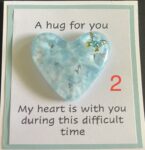 A Hug For You card with medium glass pocket heart "My heart is with you during this difficult time"