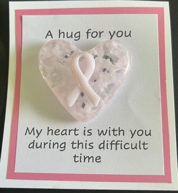 A Hug For You card with medium glass pocket heart "My heart is with you during this difficult time"