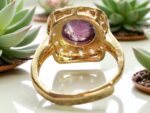 Amethyst Adjustable Ring: Gold Plated, Cubic Zirconia Accents, February Birthstone, Unique Promise Gift