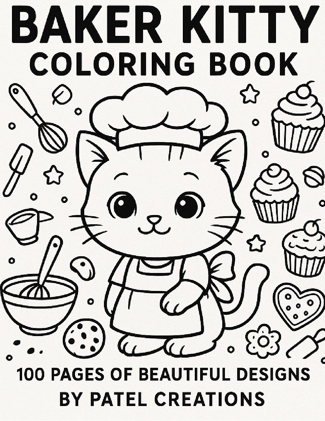 Baker Kitty Coloring Book - 100 Pages of Beautiful Designs - Digital Download