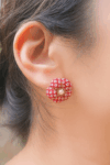 Handmade Kimono Fabric Plum Blossom Earrings – Japanese Floral Studs in White, Red, Lavender