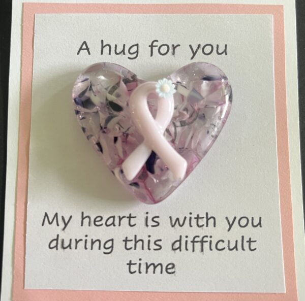 A Hug For You card with medium glass pocket heart "My heart is with you during this difficult time"