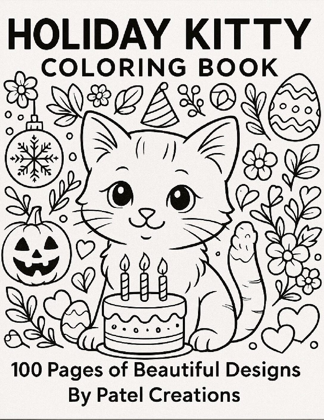 Holiday Kitty Coloring Book - 100 Pages of Beautiful Designs - Digital Download