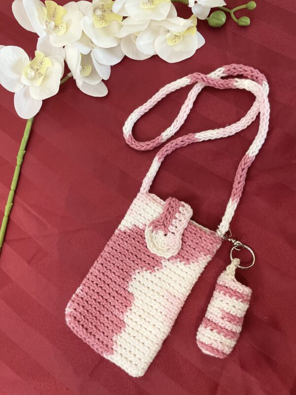 Pink crochet Phone bag with Lipstick Case