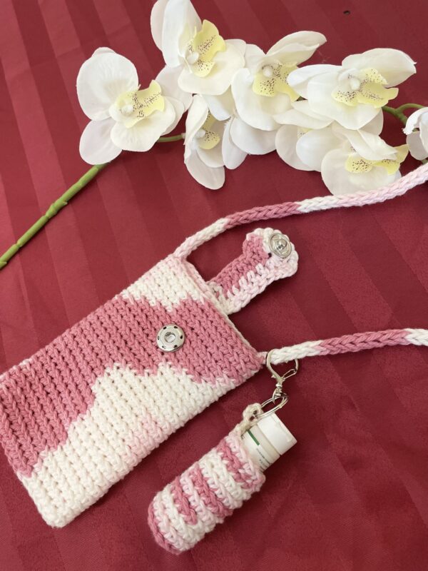 Pink crochet Phone bag with Lipstick Case