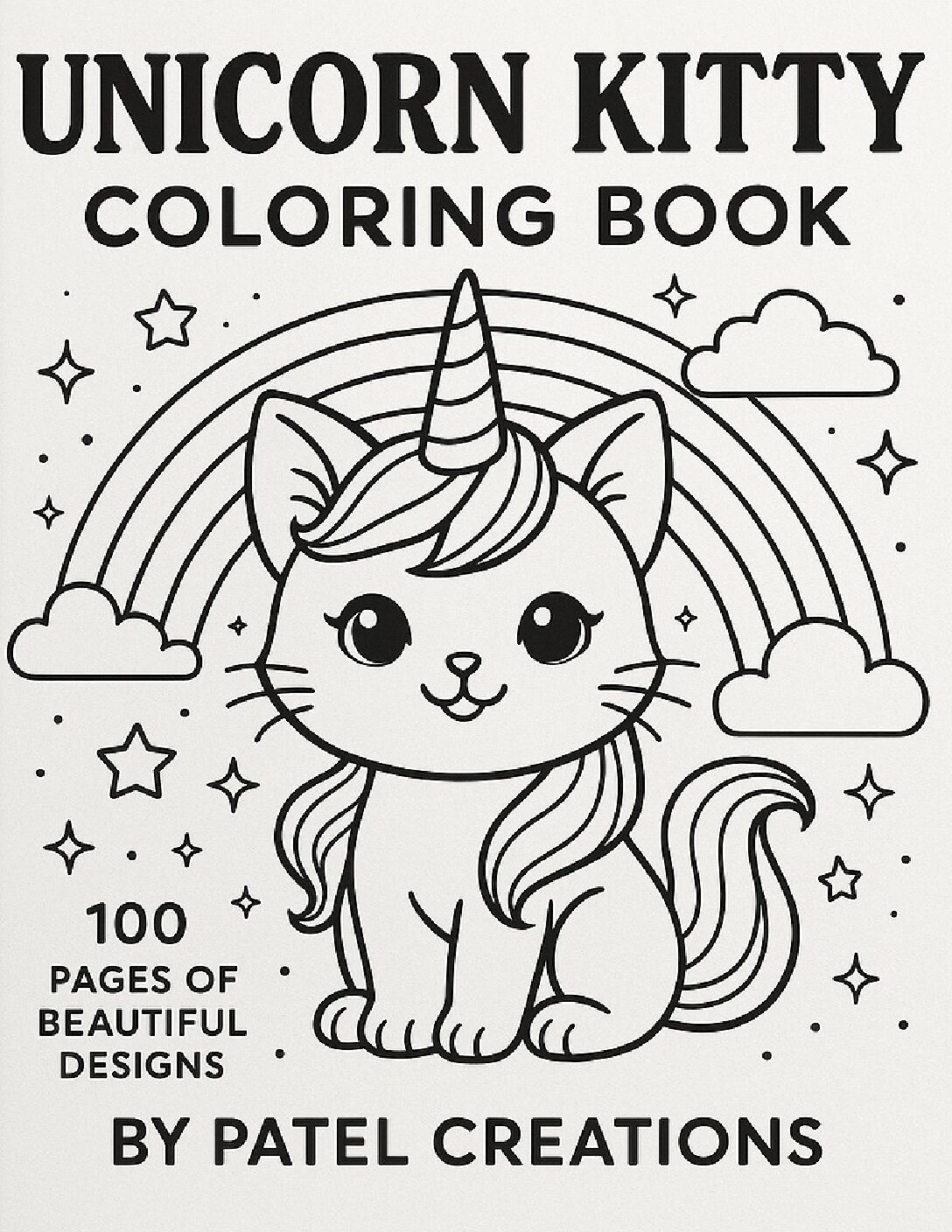 Unicorn Kitty Coloring Book - 100 Pages of Beautiful Designs - Digital Download
