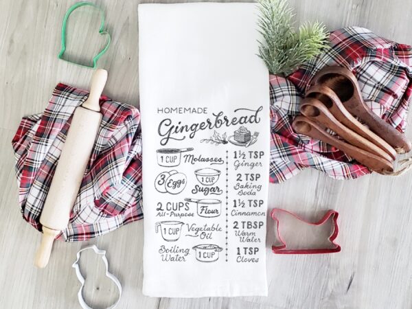 Homemade Gingerbread Recipe Tea Towel | Holiday Baking Gift
